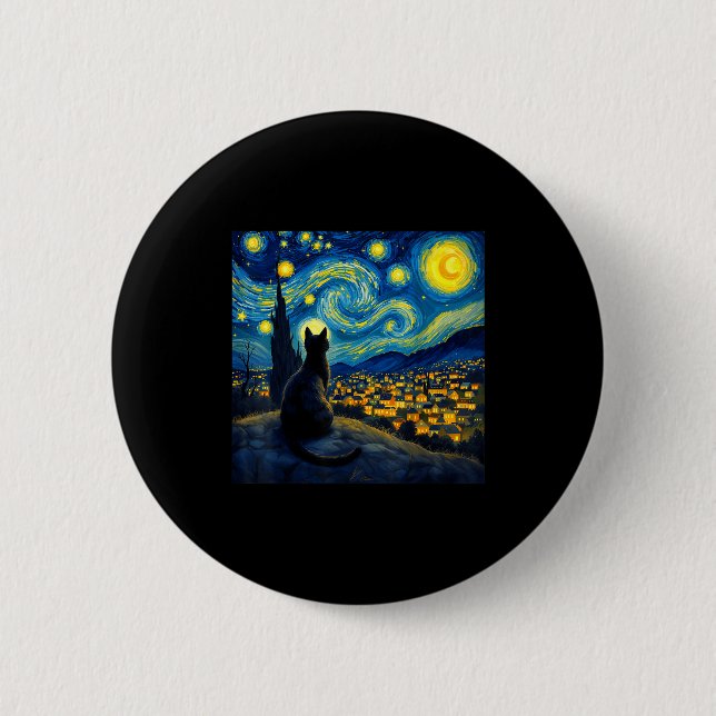 Black Cat Funny Cat Lover Mom Daddy Starry Night V Button (Vorderseite)