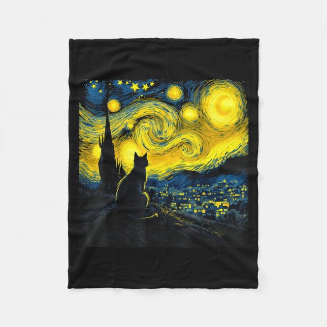 Black Cat Funny Cat Lover Mom Daddy Starry Night V Fleecedecke (Vorderseite)