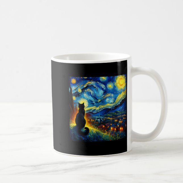 Black Cat Funny Cat Lover Mom Daddy Starry Night V Kaffeetasse (Rechts)