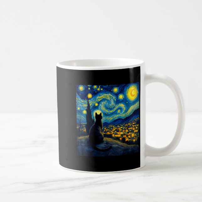 Black Cat Funny Cat Lover Mom Daddy Starry Night V Kaffeetasse (Rechts)