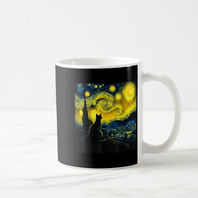 Black Cat Funny Cat Lover Mom Daddy Starry Night V Kaffeetasse (Rechts)