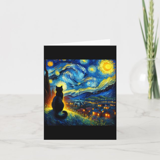 Black Cat Funny Cat Lover Mom Daddy Starry Night V Karte (Vorderseite)