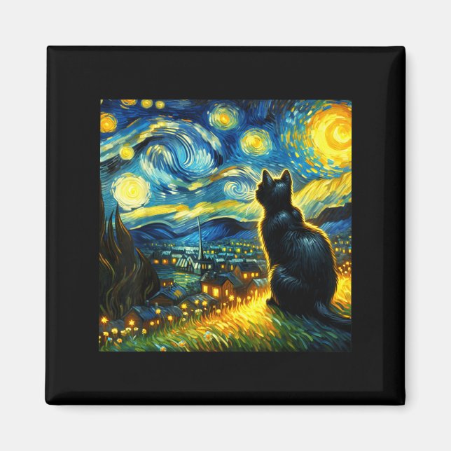 Black Cat Funny Cat Lover Mom Daddy Starry Night V Magnet (Vorne)