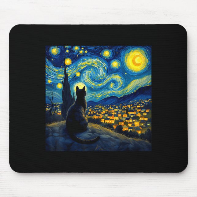 Black Cat Funny Cat Lover Mom Daddy Starry Night V Mousepad (Vorne)