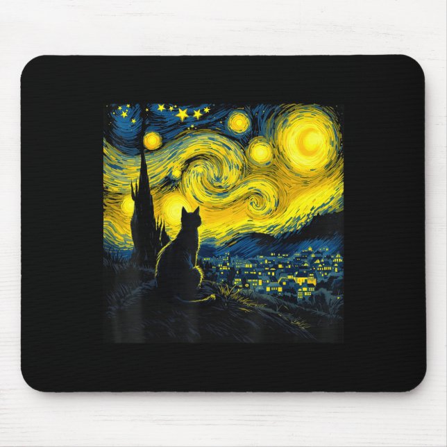 Black Cat Funny Cat Lover Mom Daddy Starry Night V Mousepad (Vorne)