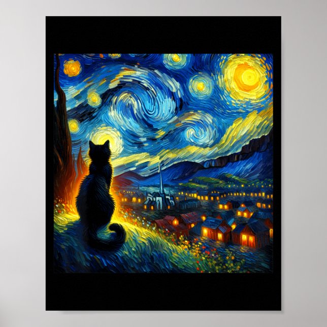 Black Cat Funny Cat Lover Mom Daddy Starry Night V Poster (Vorne)