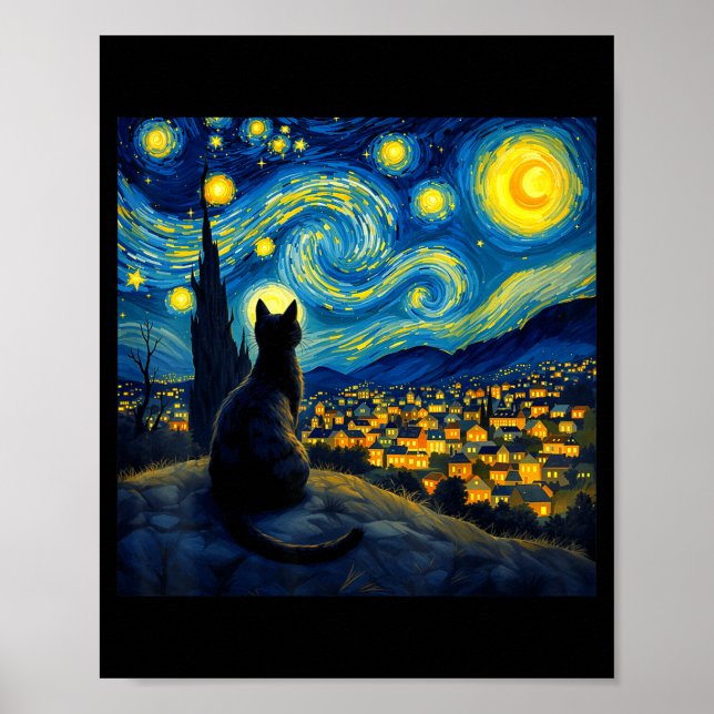 Black Cat Funny Cat Lover Mom Daddy Starry Night V Poster (Vorne)