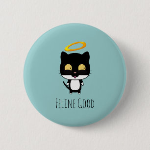 Black Cat Funny Puff mit Halo - Feline Good Button