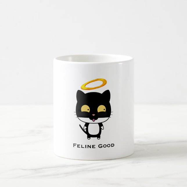 Black Cat Funny Puff mit Halo - Feline Good Kaffeetasse (Mittel)