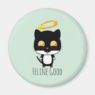 Black Cat Funny Puff mit Halo - Feline Good Magnet