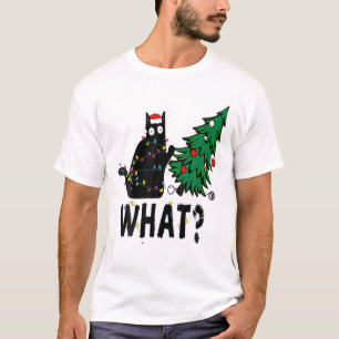 Black Cat Geschenk Pushing Weihnachtsbaum über Kat T-Shirt