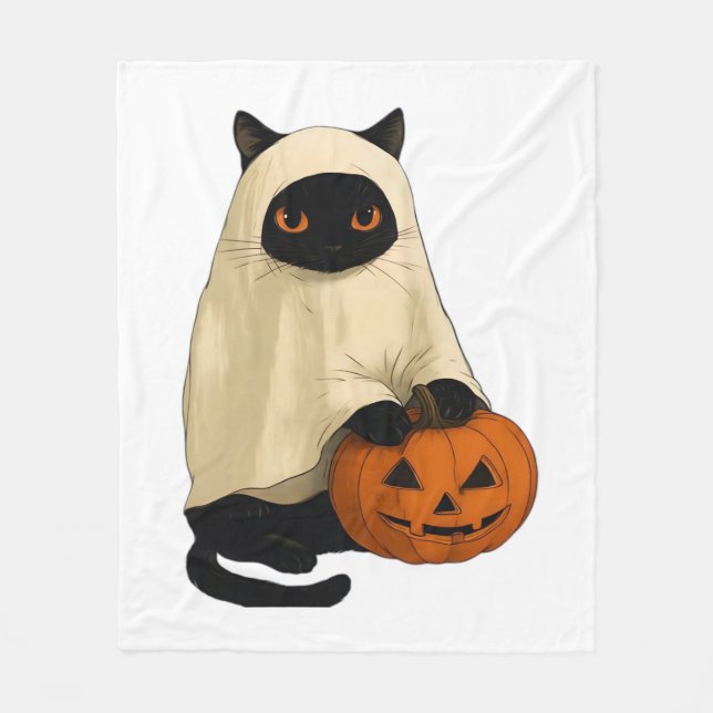 Black Cat Ghost mit Pumpkin Essential T - Shirt Fleecedecke (Vorderseite)