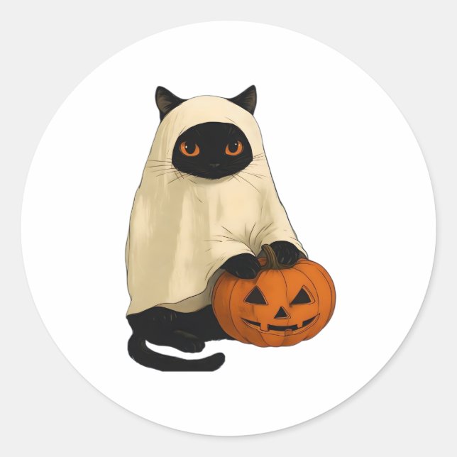 Black Cat Ghost with Pumpkin Essential T-Shirt Runder Aufkleber (Vorderseite)