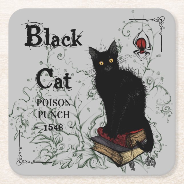 Black Cat Giison Punch Halloween Rechteckiger Pappuntersetzer (Vorderseite)