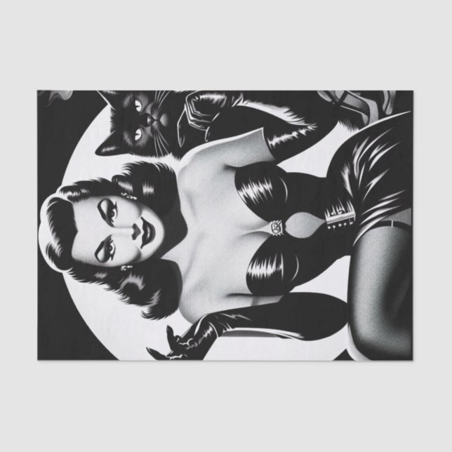 Black Cat Glamour Girl Seidenpapier (Vorderseite)