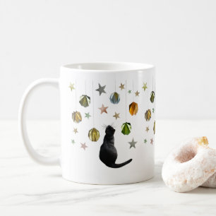 Black Cat Gold Balls and Stars Tasse