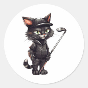 Black Cat Golf Runder Aufkleber