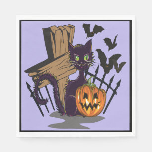 Black Cat Grabstein Black Bats Halloween Serviette