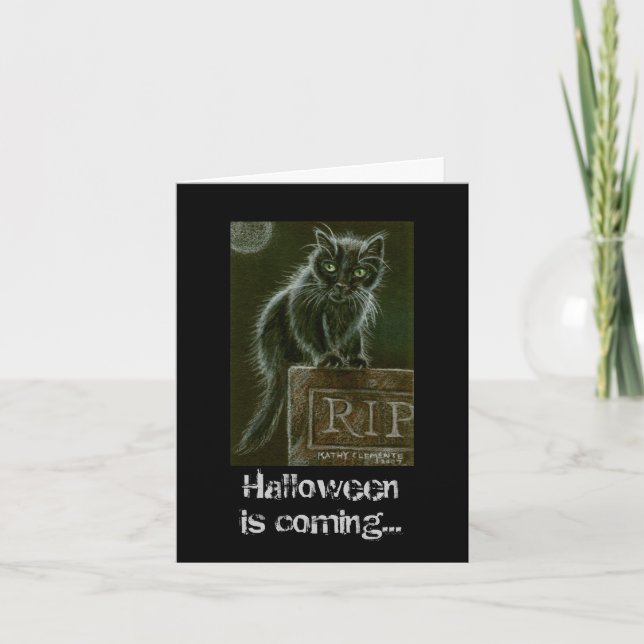 Black Cat Gravestone RIP Halloween kommt... Karte (Vorderseite)