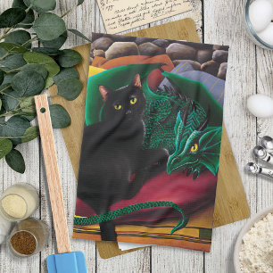 Black Cat Green Dragon Geschirrtuch