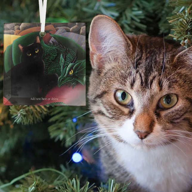 Black Cat Green Dragon Ornament Aus Glas (Von Creator hochgeladen)