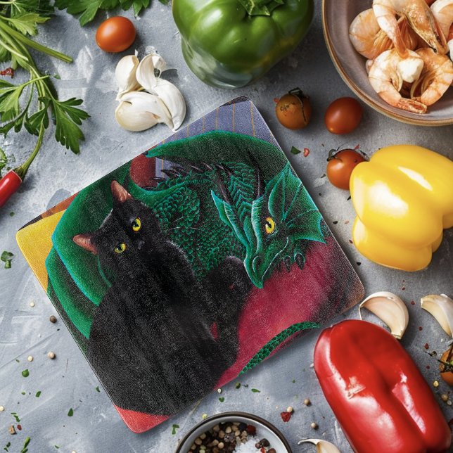 Black Cat Green Dragon Schneidebrett (Von Creator hochgeladen)