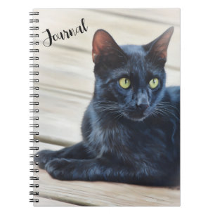 Black Cat Green Eyes Art Portrait Journal Notizblock