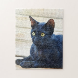 Black Cat Green Eyes Art Puzzle