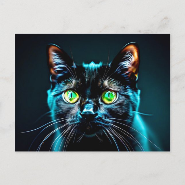 Black Cat Green Eyes Feline Kitty Animal Pet Postkarte (Vorderseite)