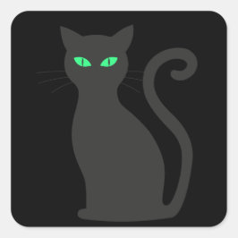 Black Cat Green Eyes Halloween Quadratischer Aufkleber