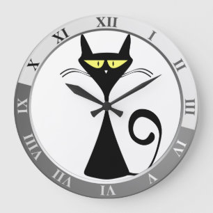 Black cat große wanduhr