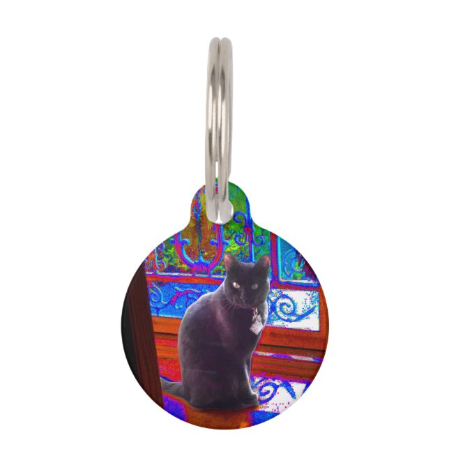 Black Cat Guards eine psychedelische Tür Haustiermarke (Vorderseite)