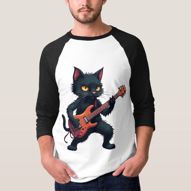 Black Cat Guitar Player T-Shirt (Vorderseite)