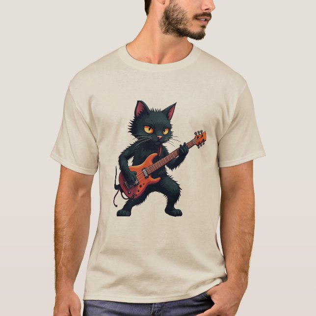 Black Cat Guitar Player T-Shirt (Vorderseite)
