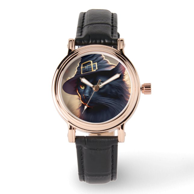 Black Cat Halloween Armbanduhr (Vorderseite)