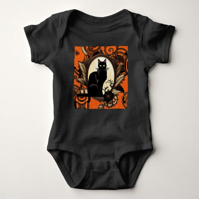 Black Cat Halloween Baby Strampler (Vorderseite)