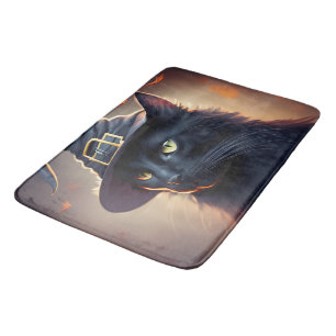 Black Cat Halloween Badematte