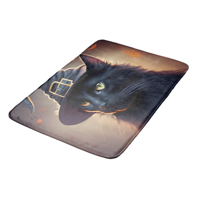 Black Cat Halloween Badematte (Schrägansicht)