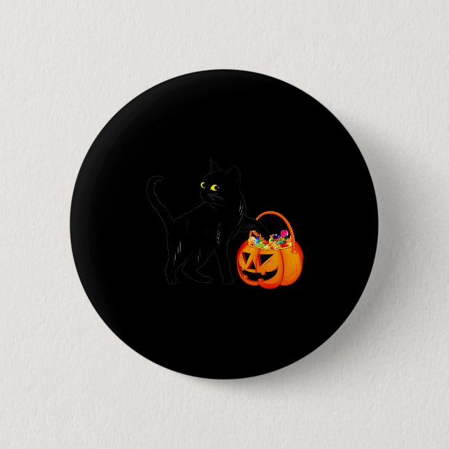 Black Cat Halloween Candy Pumpkin Bag Sweet Lollip Button (Vorderseite)