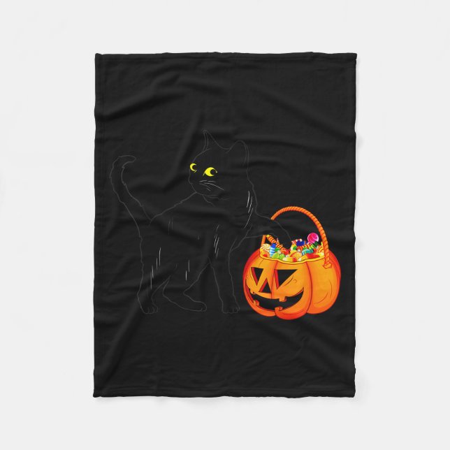 Black Cat Halloween Candy Pumpkin Bag Sweet Lollip Fleecedecke (Vorderseite)