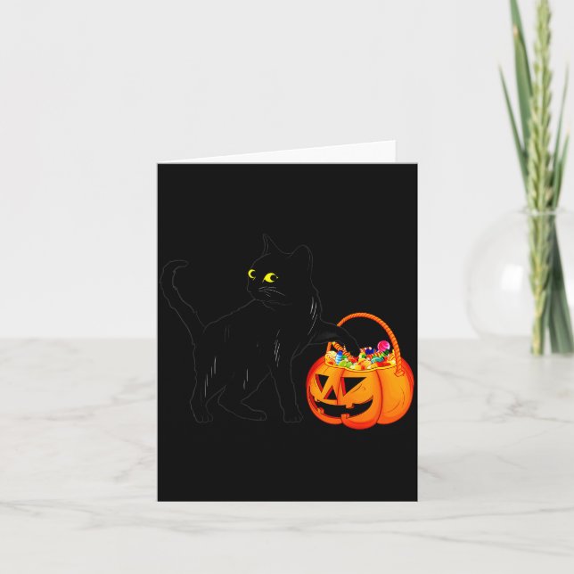 Black Cat Halloween Candy Pumpkin Bag Sweet Lollip Karte (Vorderseite)