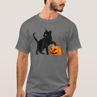 Black Cat Halloween Candy Pumpkin Bag Sweet Lollip T-Shirt
