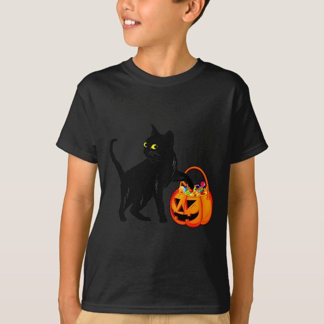 Black Cat Halloween Candy Pumpkin Bag Sweet Lollip T-Shirt (Vorderseite)