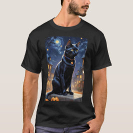 Black Cat Halloween Cat Lovers Night Cat Van Gogh T-Shirt