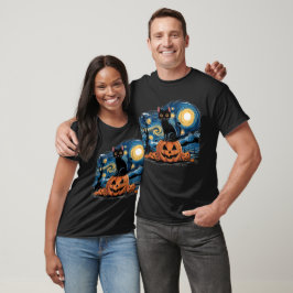 Black Cat Halloween Cat Lovers Starry Night Cat T-Shirt