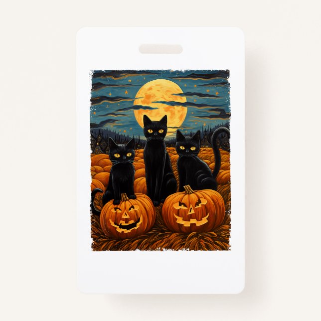 Black Cat Halloween Cat Lovers Starry Night Cat Va Ausweis (Vorderseite)