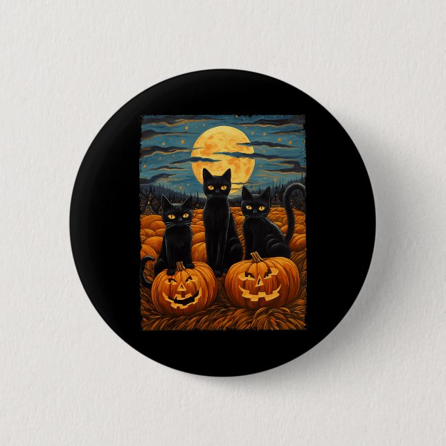 Black Cat Halloween Cat Lovers Starry Night Cat Va Button (Vorderseite)