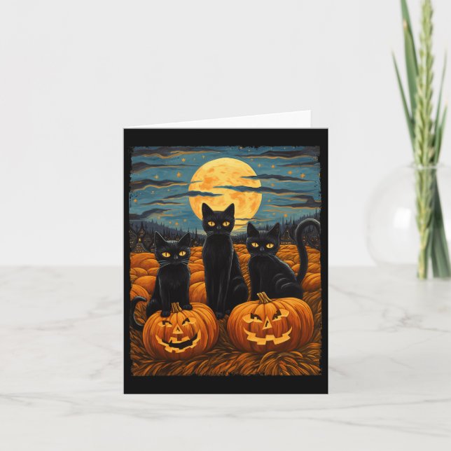 Black Cat Halloween Cat Lovers Starry Night Cat Va Karte (Vorderseite)