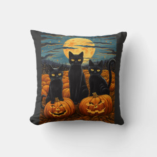 Black Cat Halloween Cat Lovers Starry Night Cat Va Kissen