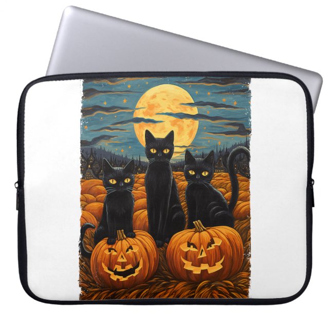 Black Cat Halloween Cat Lovers Starry Night Cat Va Laptopschutzhülle (Vorderseite)